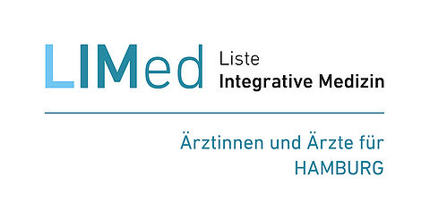 Gezeigt wird das Logo der LIMed Hamburg mit dem Schriftzug Ärztinnen und Ärzte für Hamburg in blau auf weißem Grund.